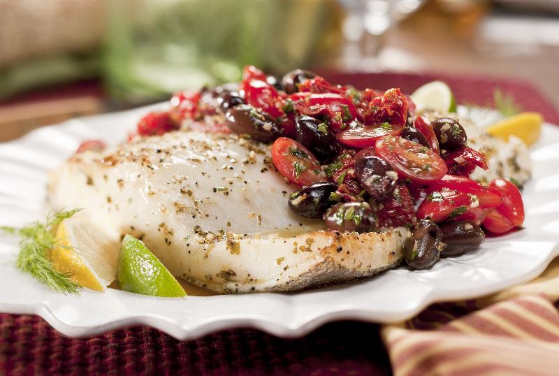 Grilled Sea Bass with Tomato and Olive Salad Mazola® Mazola®
